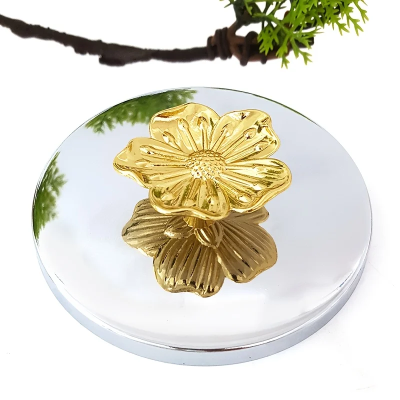 2pcs Set, Golden Flower Drawer Pulls,Floral Single-Hole Cabinet Door Handles,Zinc Alloy Decorative Dresser Wardrobe Cabinet Door