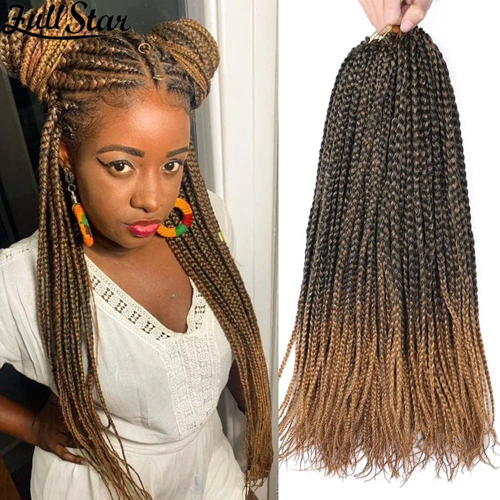 

Full Star 18” Medium Box Braids Crochet Hair PreLooped Box Braiding Hair Ombre Synthetic Braid Hair Extensions For Black Women