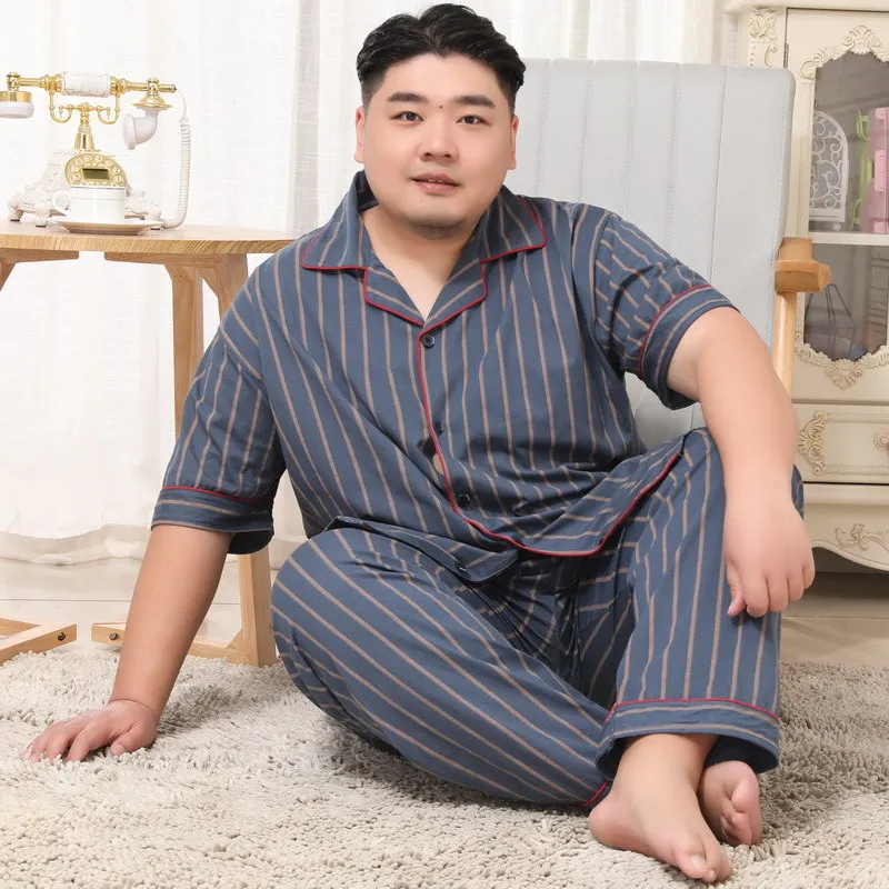 2026 Men's Summer and Autumn Large Cotton Short Sleeved Pants Pajama Set Thin Collar Home Clothes