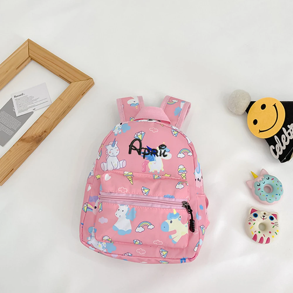 Mochila personalizada con dibujos animados para niños, mochila escolar de pequeño dinosaurio para guardería, bordada con nombre, mochilas simples