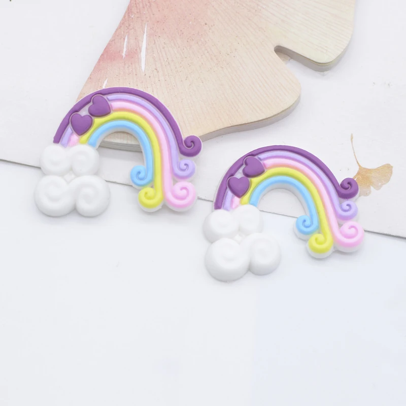 10Pcs 32*26mm Rainbow Flatback Resin Accessories for Jewelry Making DIY Phone Shell Crafts Ornament Headwear Decor Accessories