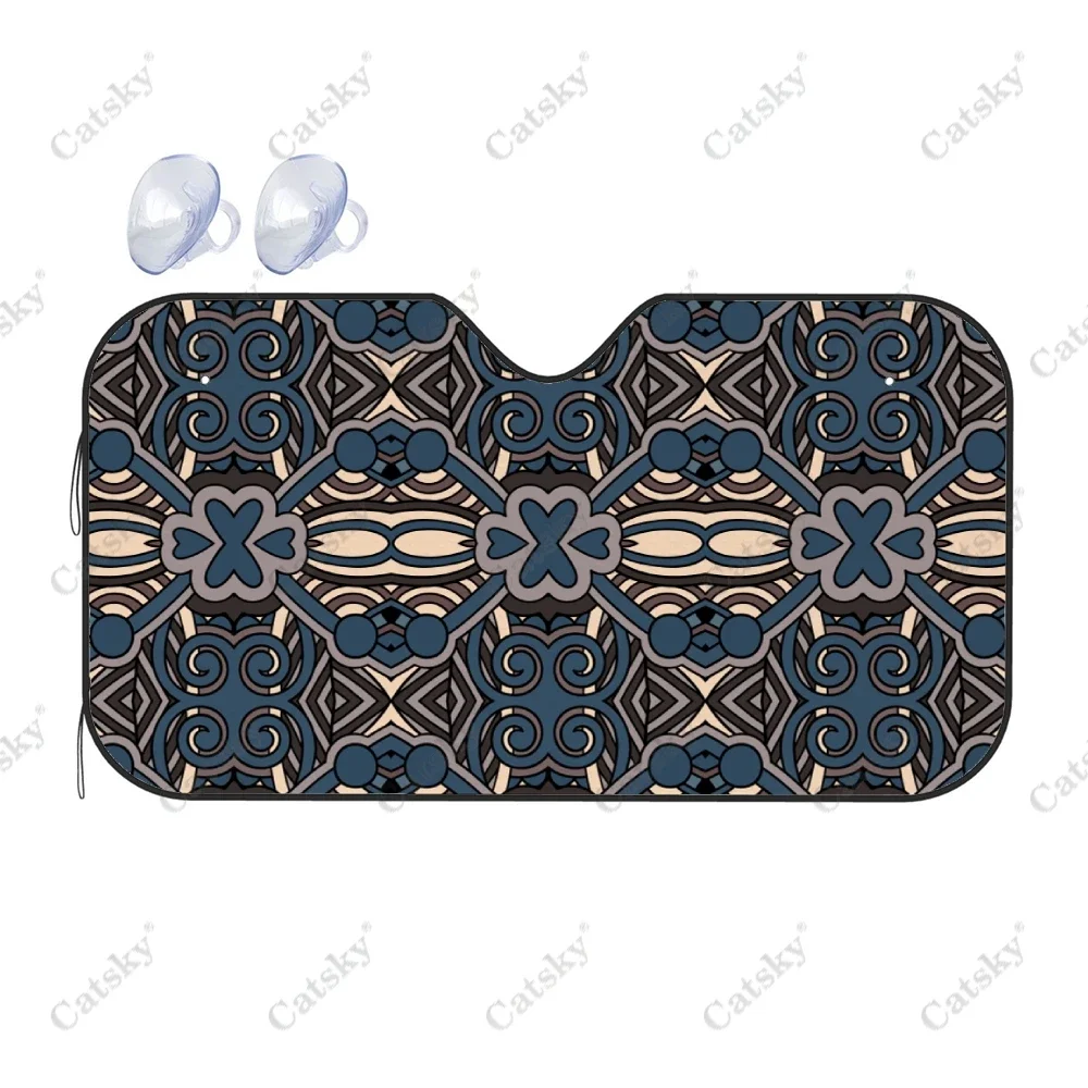 Ethnic Oriental Pattern Car Windshield Sunshade, Front Auto Car Windshield Sun Shade Blocks Uv Rays Sun Visor Protector