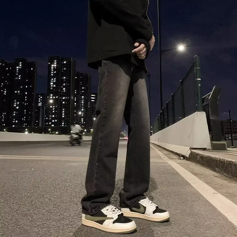 

Loose Straight Leg Men's Jeans plus Size k ey Bla Autumn New Sle American High Street Design Wear Resistant Youth Fa...