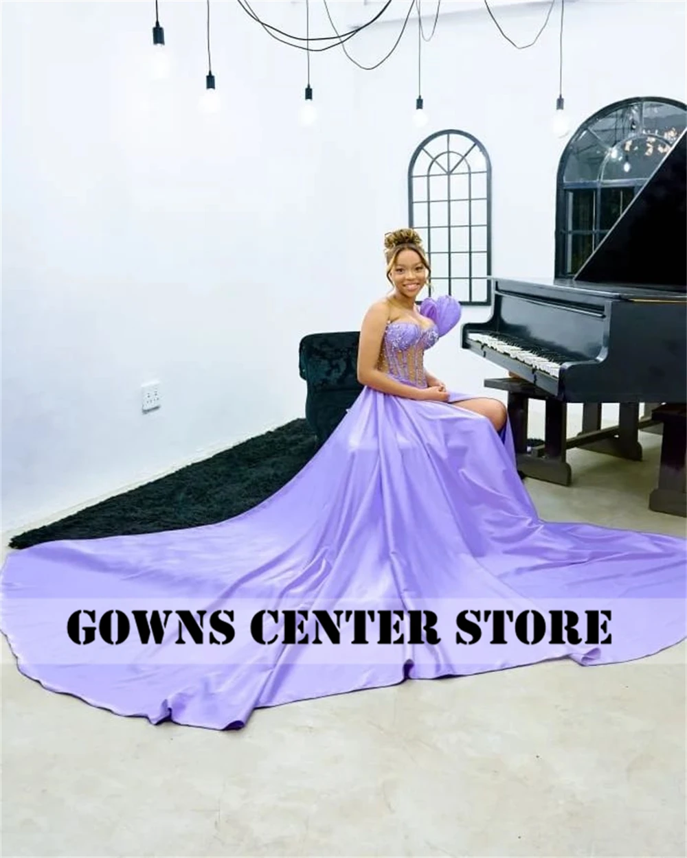 Brilhante roxo frisado querida um ombro sereia vestido de baile preto menina vestido de gala festa formal ocasião vestido personalizado