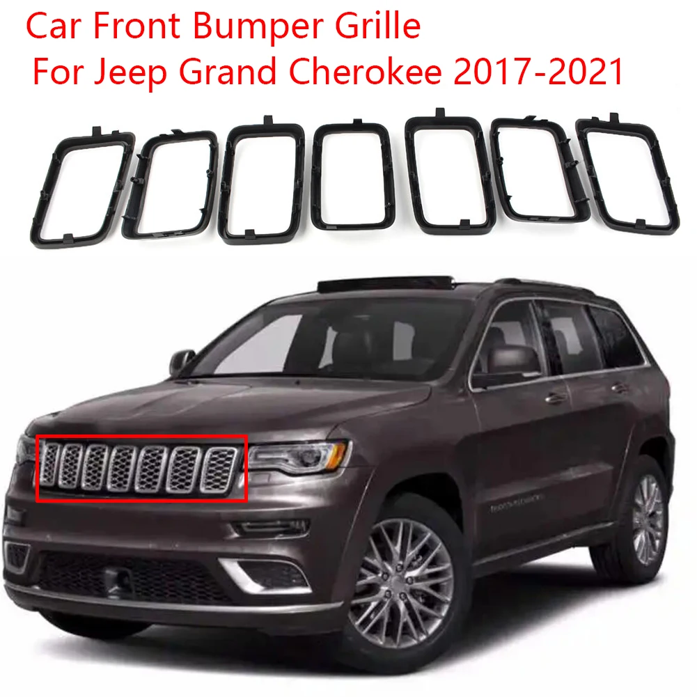 

7Pcs Glossy Black Car Front Bumper Grille Grill Insert Ring Cover Trim ABS For Jeep Grand Cherokee 2017-2021 Accessories