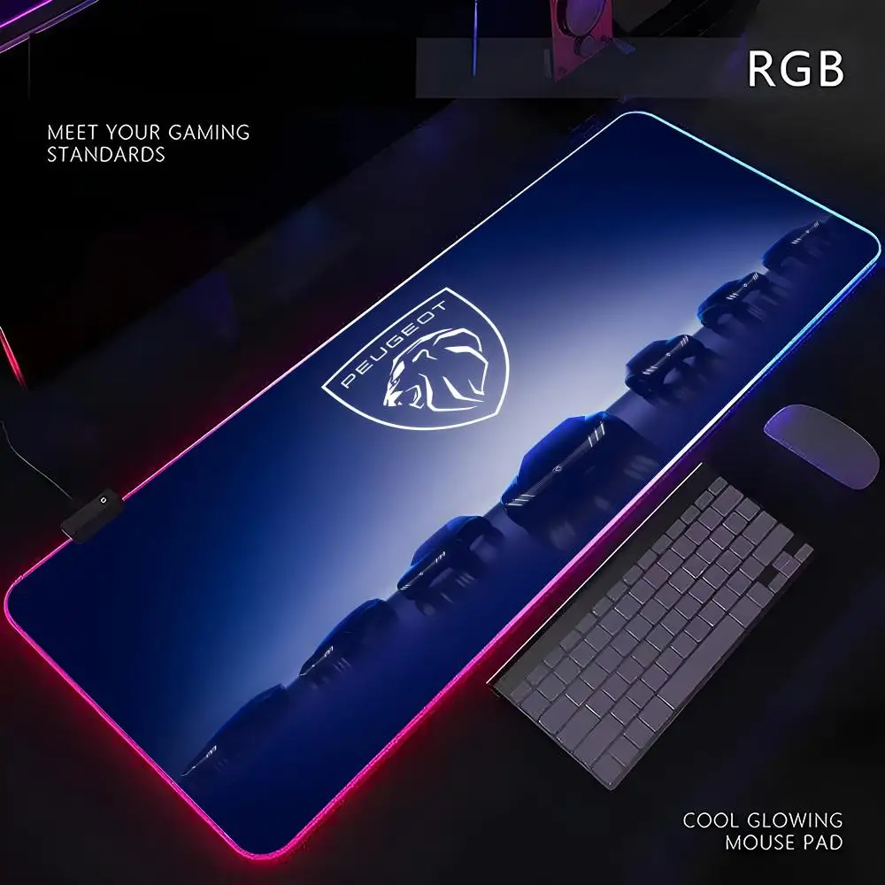 

Новый коврик для мыши с логотипом P-Peugeots RGB Gamer со светодиодной подсветкой, коврик для мыши, периферийные устройства, коврик для компьютерного стола, коврик для мыши XL, ковер для клавиатуры