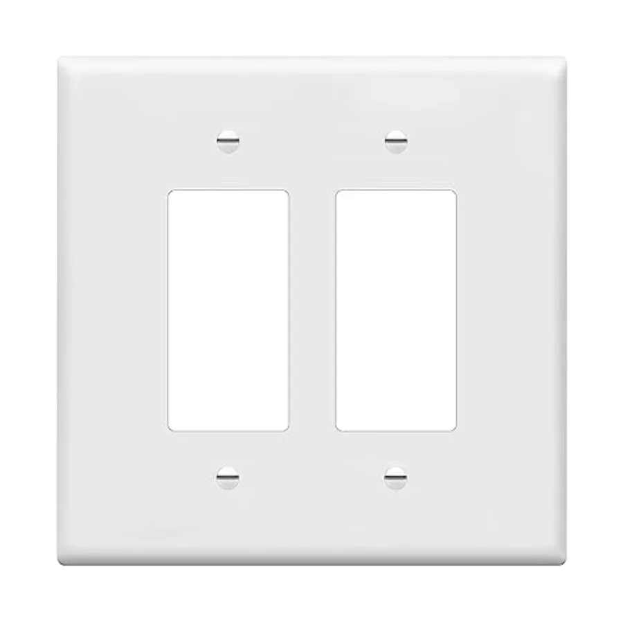 

Double Decorator Switch Cover, Two Outlet Wall Plate, d 2-Gang 5.50" x 5.50", Unbreakable Polycarbonate Thermoplastic, UL Liste