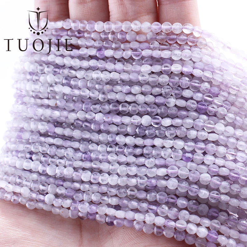 

Faceted 4mm Coin Stone Beads Natural Mauve Jadeite Round Flat Beads for Jewelry Making Craft Accessories DIY Bracelet Necklace