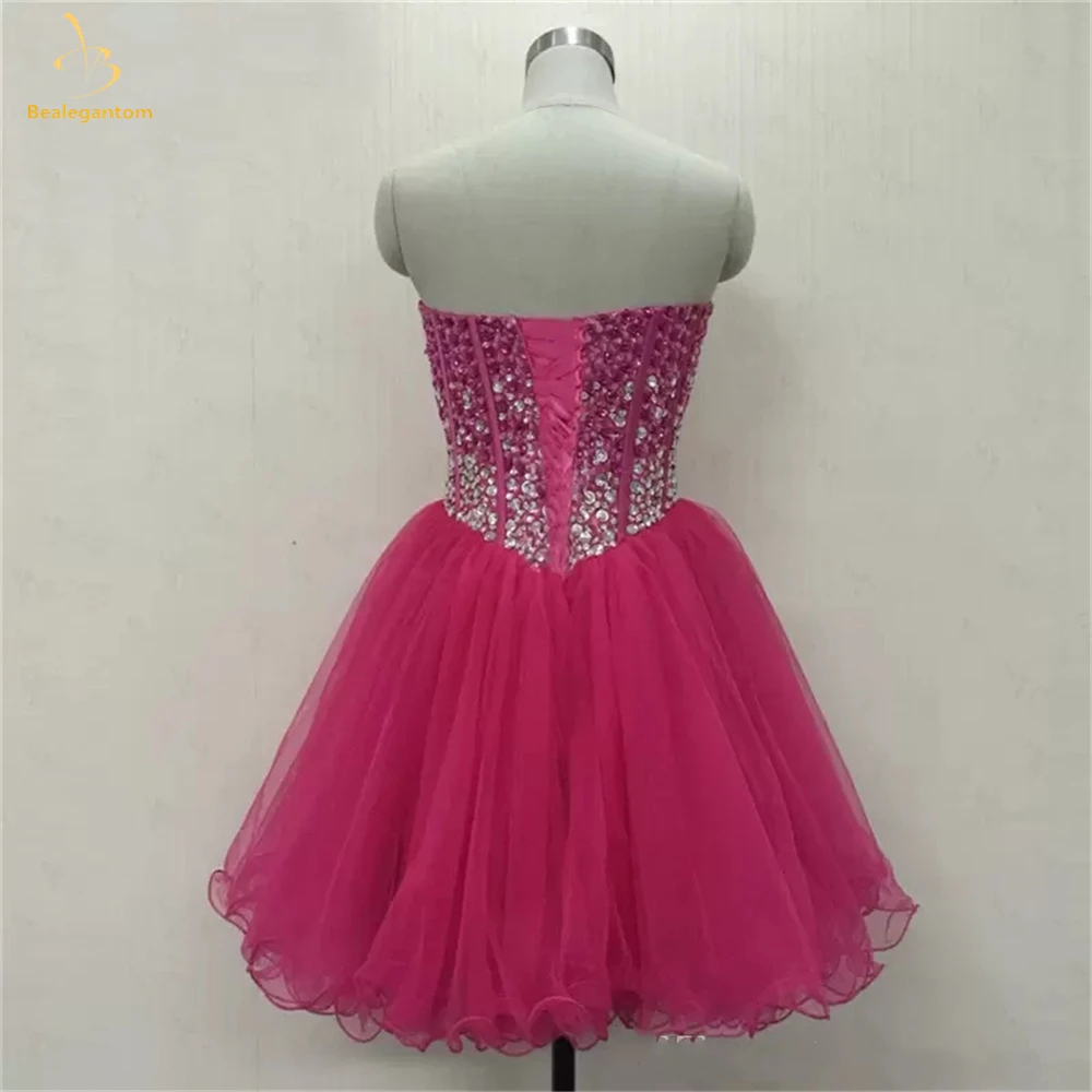 Bealegantom Sweetheart Short Homecoming Dresses Beaded Sequin Corset Back Prom Party Cocktail Gown Vestidos De Graudation QA326