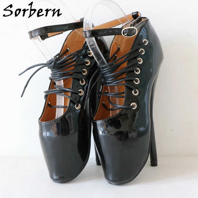 

Sorbern Retro Bandge Ballet Shoes Pump High Heel Stilettos Lace Up Sm Fetish Pinup Ballets Heeled Custom Eyelets Ankle Strap