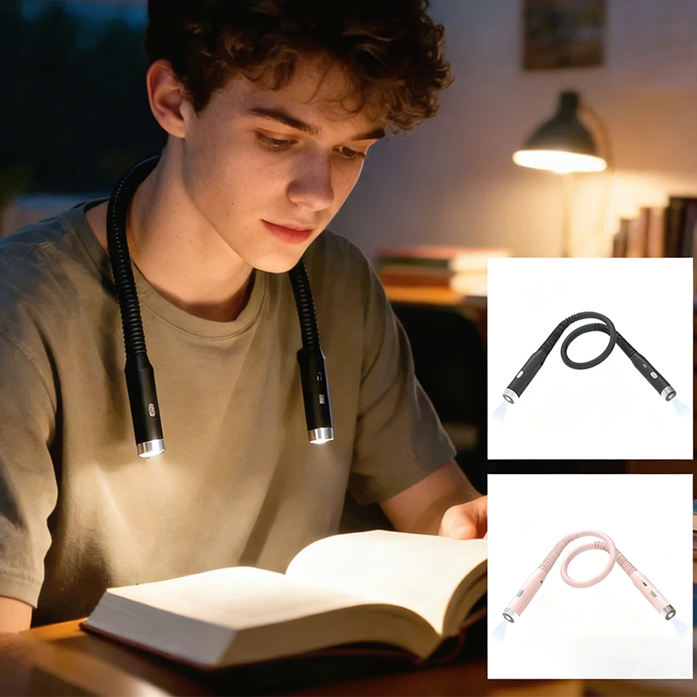 

Светодиодный перезаряжаемый светильник на шею, 3 режима, портативная лампа для чтения, необычный фонарик, ночник, светильник для книг