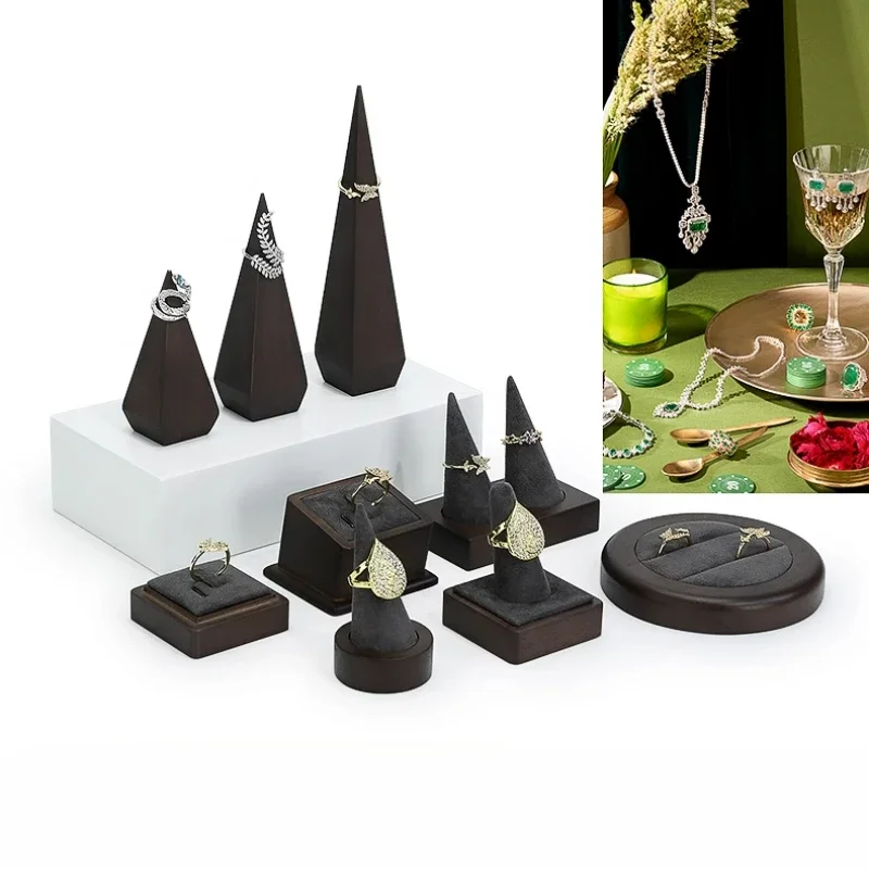 

Jewelry Display Props Walnut Solid Wood Jade Ring Necklace Jewelry Set Exhibition Stand Jewelry Display Stand