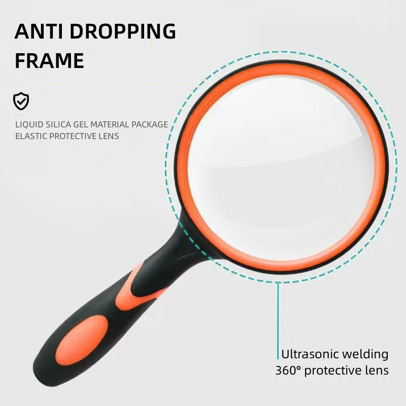 50/75mm Magnifying Glass Lens With Non-Slip Rubber Handle 8X Handheld Magnifying Glass Reading Magnifier For Seniors And Kids