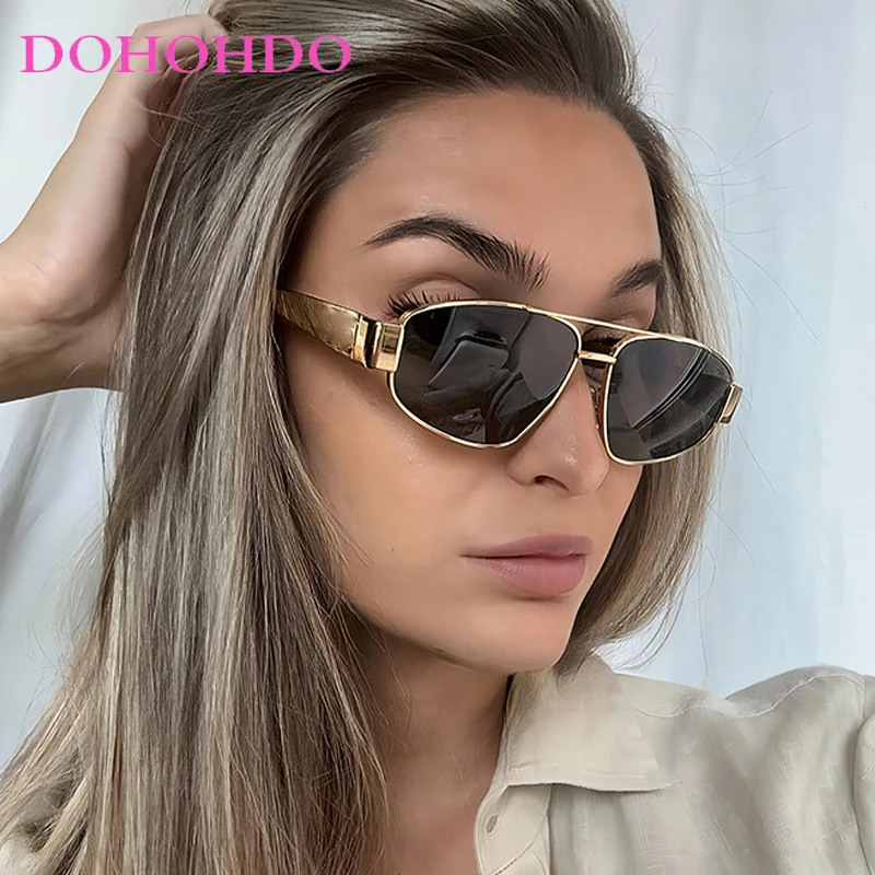 

DOHOHDO New Fashion Sun Glasses Unisex Retro Anti-UV Spectacles Alloy Eyeglasses Pilot Personality Double Beam Sunglasses UV400