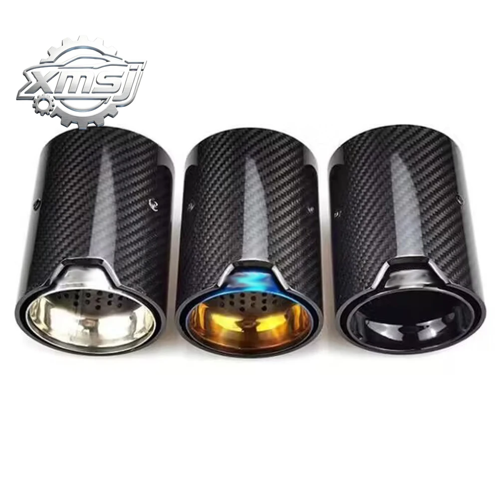 1 par  tubo  escape modificado para coche, garganta trasera, punta  escape  fibra  carbono  acero inoxidable con pun