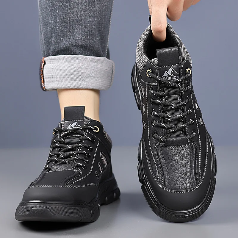 

Мужская уличная спортивная походная обувь в корейском стиле, повседневная противоскользящая рабочая одежда, кожаная обувь, мужская осенняя новая дизайнерская обувь на платформе