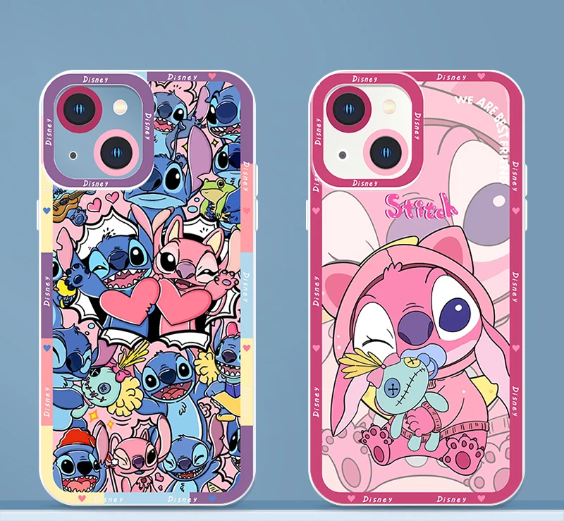 Cute Angel Stitch Couple Apple Case For iPhone 14 13 12 11 Mini XS XR X Pro MAX 8 7 6 Plus SE Angel Eyes Transparent Cover