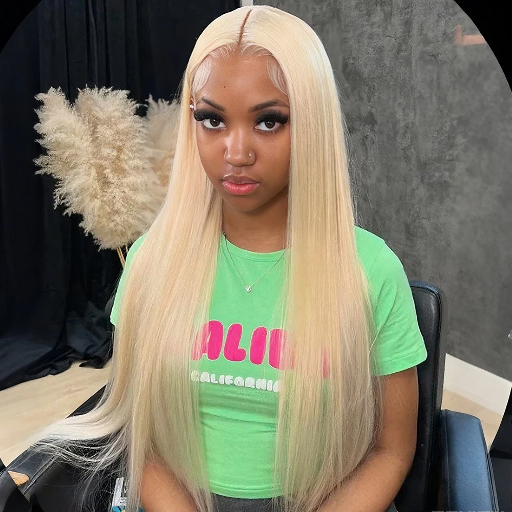 

40 Inch 613 Blonde Straight Human Hair Wig with 13x4 13x6 HD Transparent Lace Front for Women 220% Density