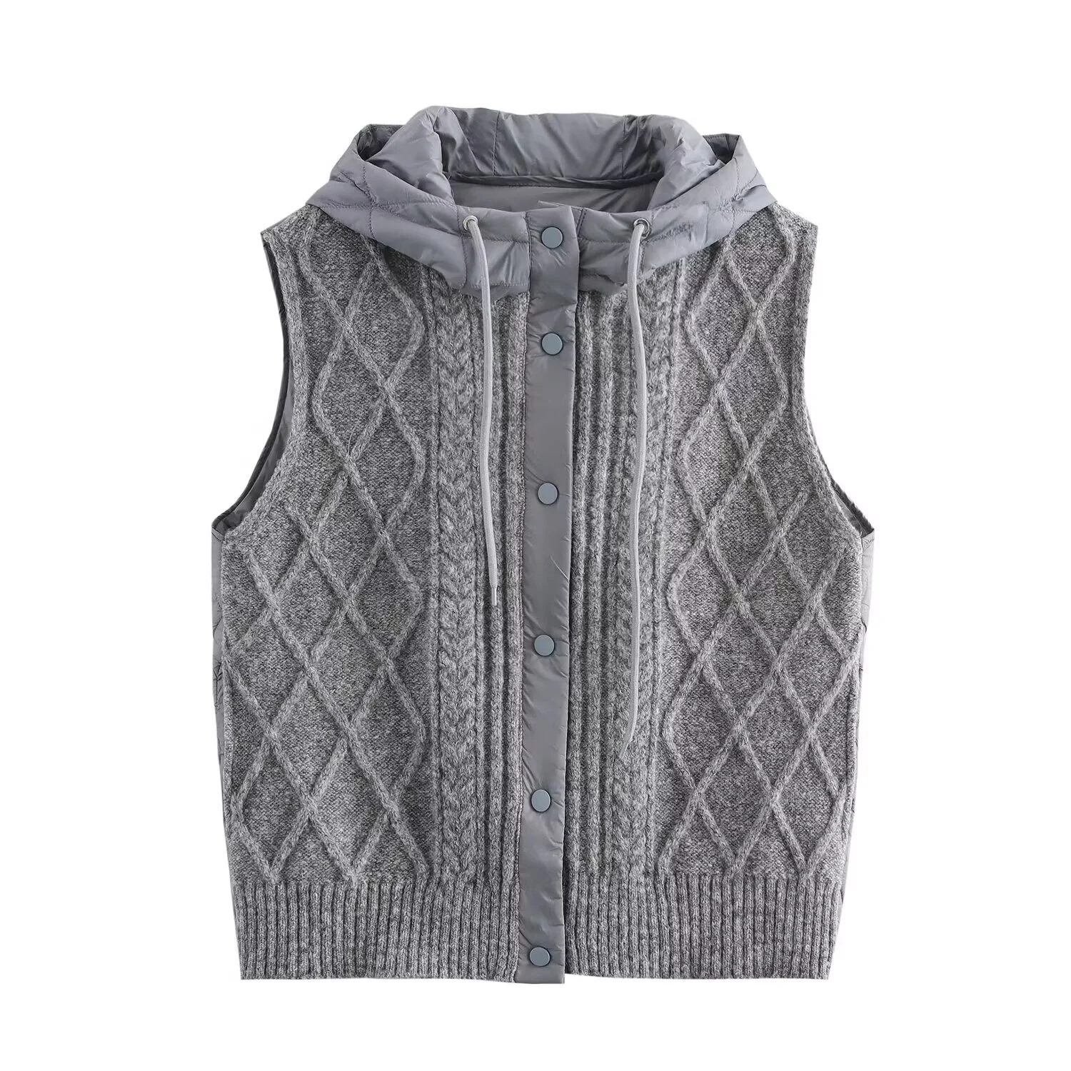 JNLEAOG خريف جديد Sle المرأة محبوك الملتوية القطن مبطن المرقعة مقنعين سترة Faion تخفيف جولة Ne ألياف البوليستر