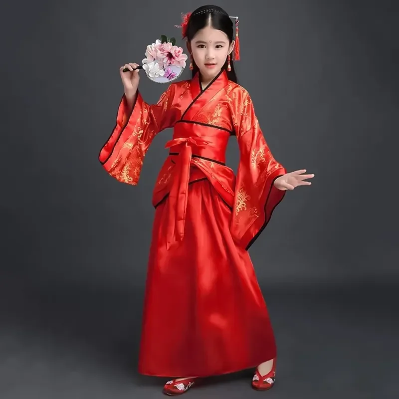 Dress Girls Children Kimono Traditional Ethnic Fan Students Chorus Dance Costume Japanese Yukata Kimono Style Ancient Chinese