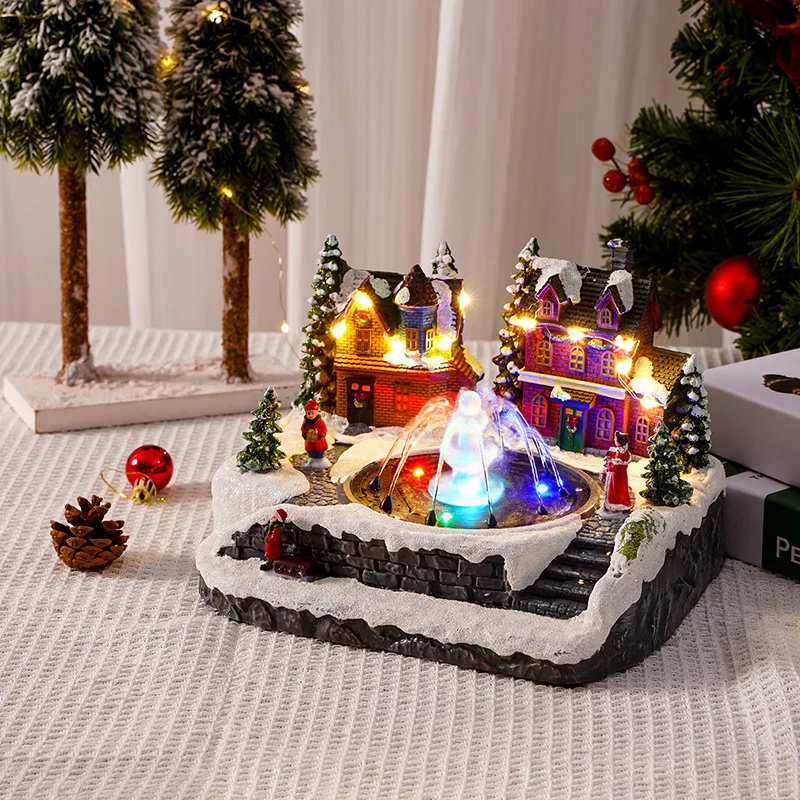 Christmas Fountain Ornaments Navidad Decor With Xmas Tree and House Luminous Tabletop Shelf Decoration Gift For Family