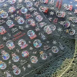 1pcs Kawaii Christmas Ball Crystal Diamond Nail Sticker Colorful Snowflake Adhesive Nail Art Stickers New Year 2025 Decor Decals