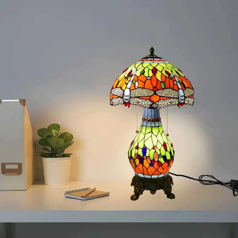 Style handmade, stained glass desk lamp, beautiful dragonfly desk lamp, retro desk lamp