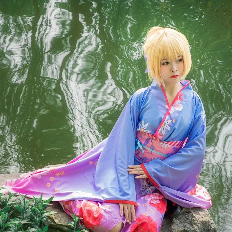 

Anime Fate stay Night Saber Kimono Suit Cosplay Costume Woman Dress Suit Party Cosplay Halloween Costume