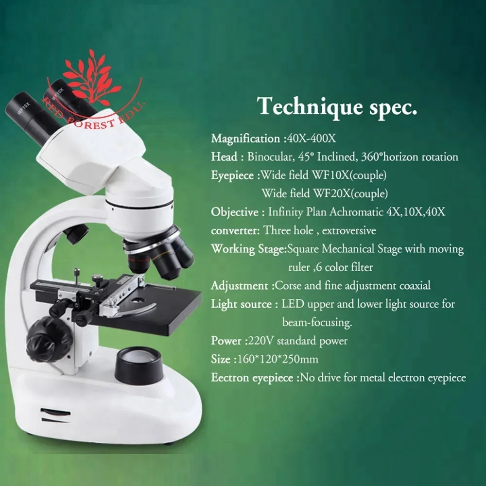Biology lab equipment 40-400X binocular microscope