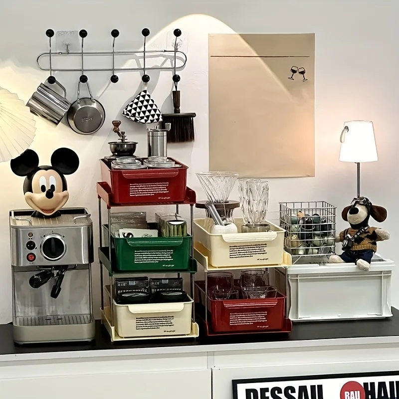 2/3Layer Tea Bag Storage Box Office Coffee  Drawer Rack Mask Lipstick Cosmetics Rack Kitchen Desk Drawer Storage Organizing