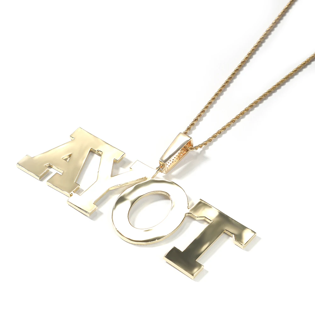 THE BLING KING Custom Big Size Letters Pendant Micro Paved Out Cubic Zirconia Nameplate Chain Necklace Hiphop Punk Jewelry - view 6