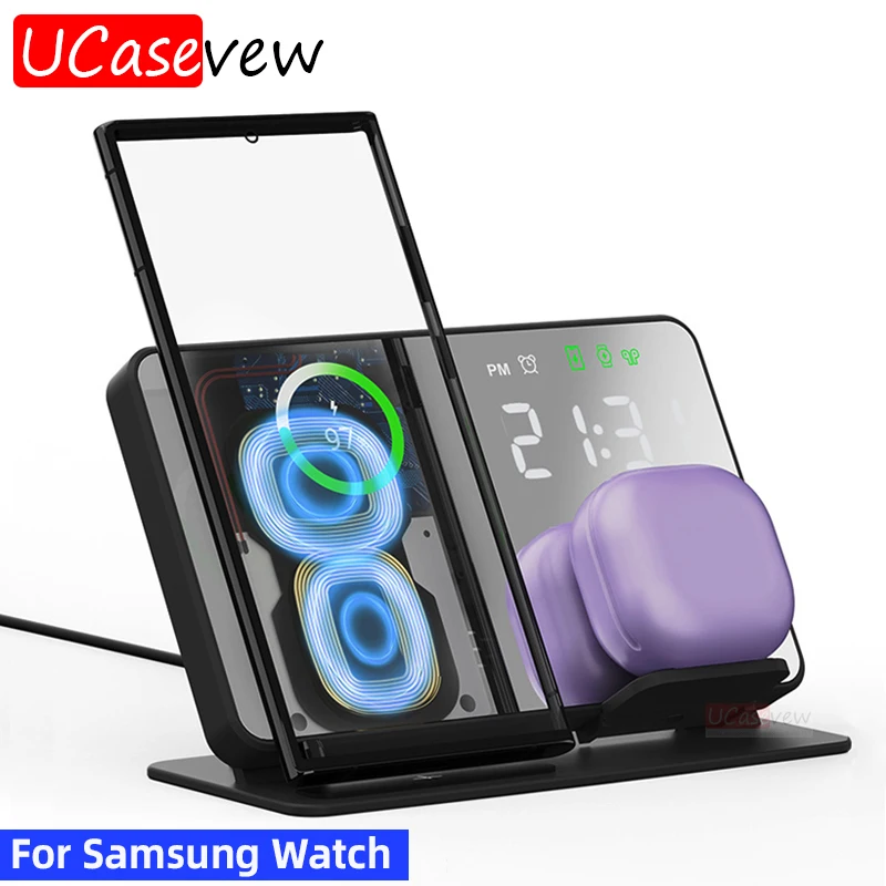 

3 in 1 Wireless Charger Stand For Samsung Galaxy Watch 7 6 5Pro For Galaxy S25 S24 S23 S22 15W Fast Charging Station Alarm Clock
