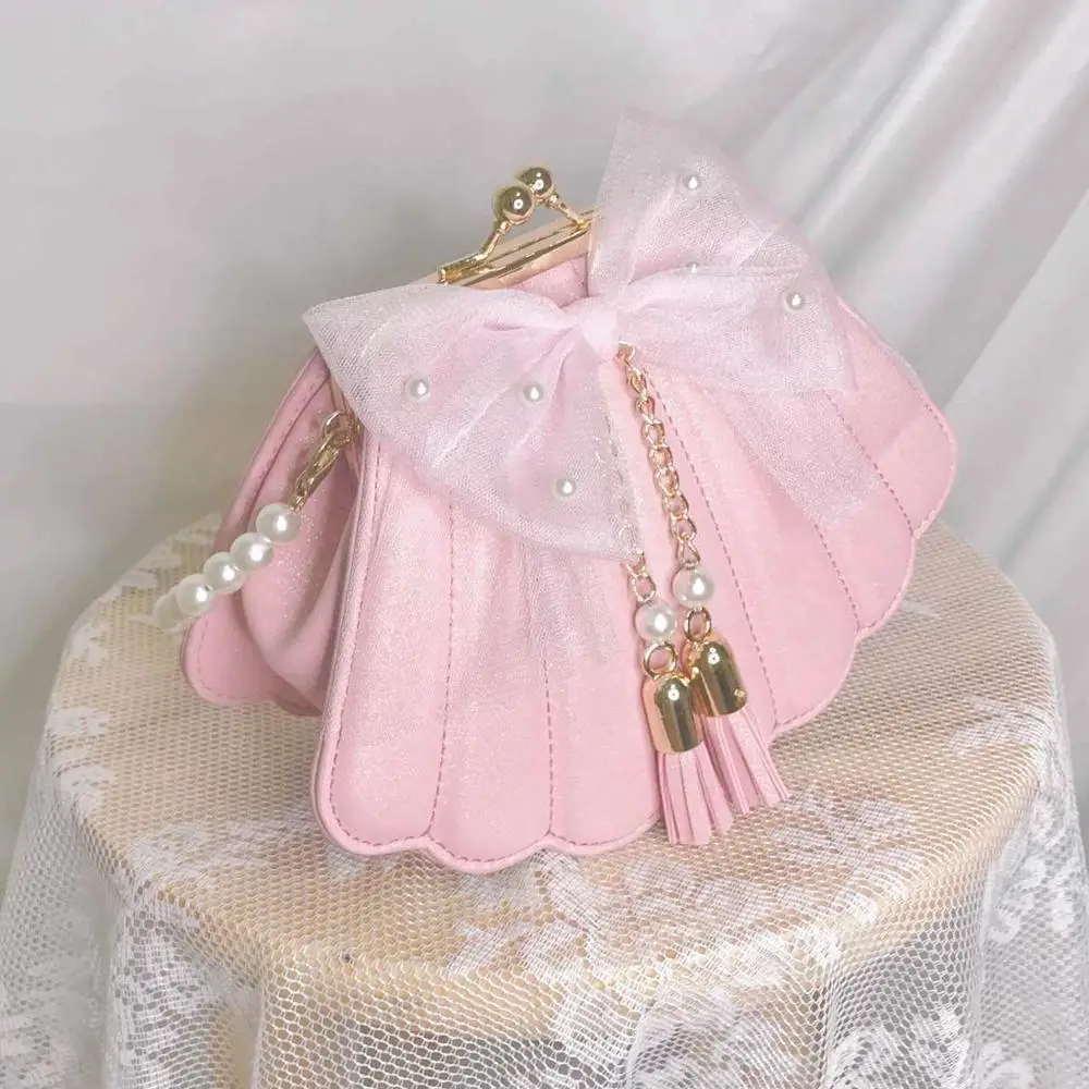 

Lolita Handbag Cute Pearl Chain Shell Bag Kawaii Girl Fairy Bag Loli Cosplay Gothic Lolita Coin Purse Cosplay Gothic Lolita