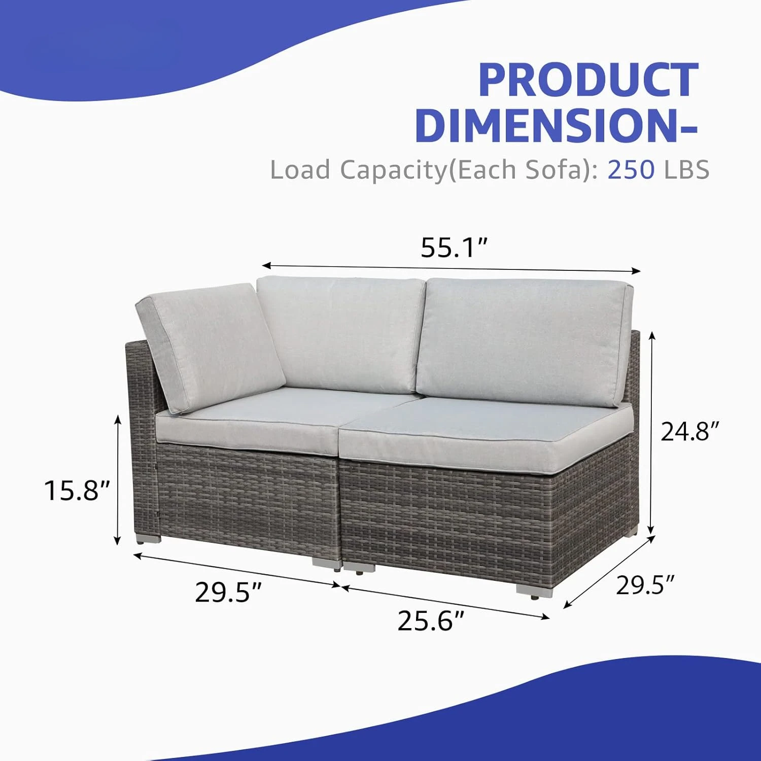 2 Stück Terrassen möbel Set, Outdoor-Schnitts ofa, Allwetter Grey Pe Wicker Rattan Gespräch Set für Veranda Balkon Garten