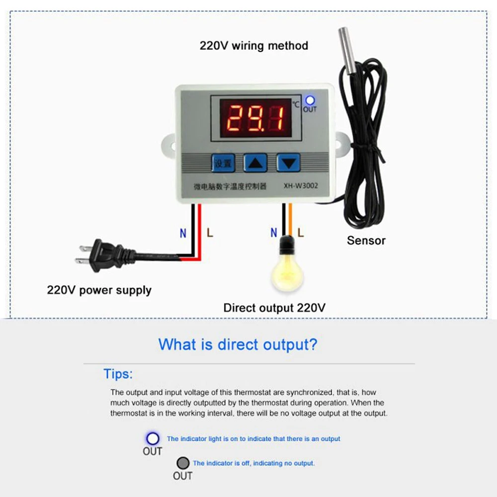 XH-W3002เทอร์โมดิจิตอลไมโครคอมพิวเตอร์12V 120W พร้อมหัววัดความร้อนสวิตช์ควบคุมอุณหภูมิ