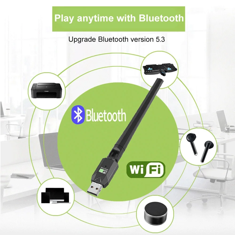 Adapter USB WiFi AC600 Bluetooth5.0 bezprzewodowy dwuzakresowy 2.4G/5GHz WiFi 5dBi antena klucz USB odbiornik na PC/laptopa sterownik za darmo