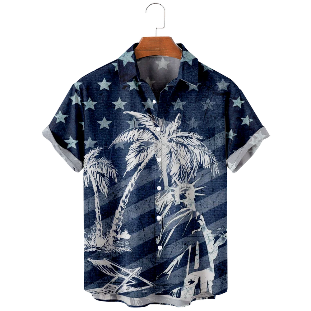 

Men's Coconut Trees and Star Print Shirt Casual Lapel Button Up Short Sleeve Shirt For Summer Outdoor Activities