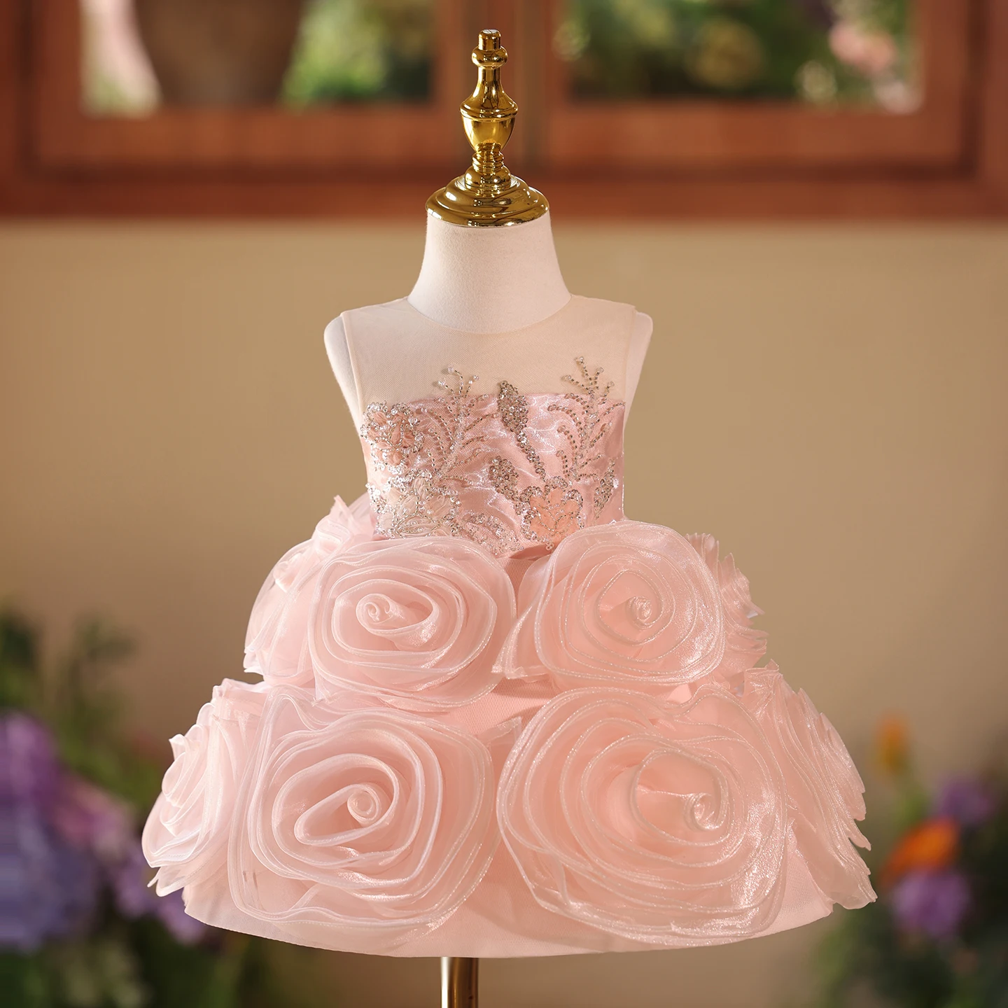 

KLGFLD Gorgeous and elegant girl birthday party dress baby one year old party evening dress big flowers girl children's clothing