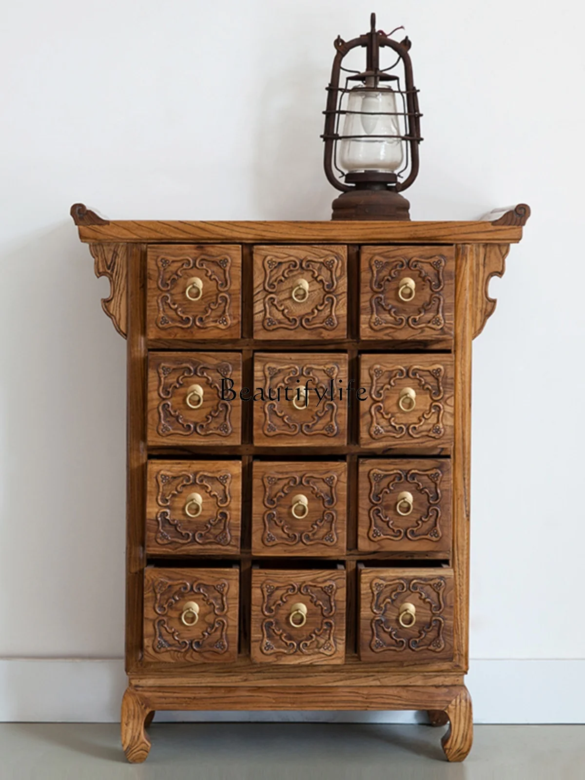 Old Elm Twelve Bucket Medicine Cabinet Solid Wood Antique Imitation Chinese Style Chest of Drawer