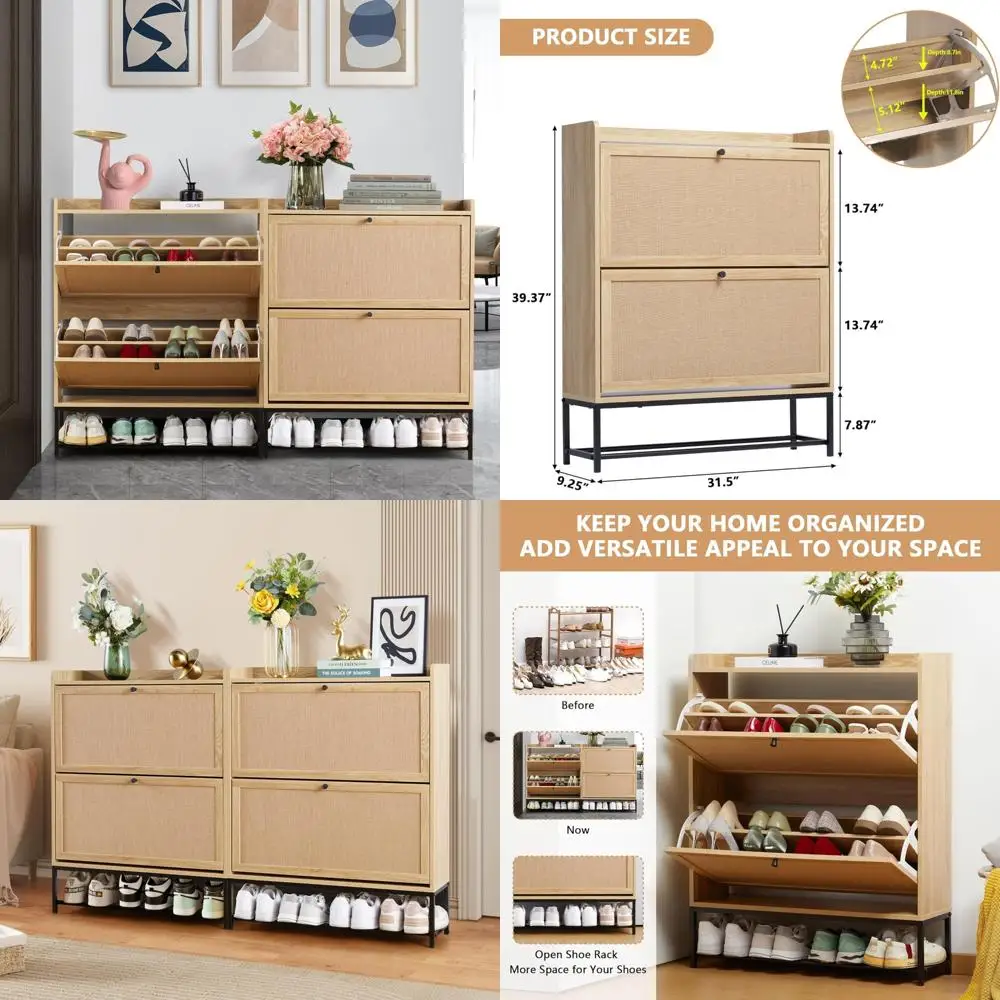 

Wooden Double Shoe Cabinet with Flip Drawers, Compact Freestanding Storage Organizer