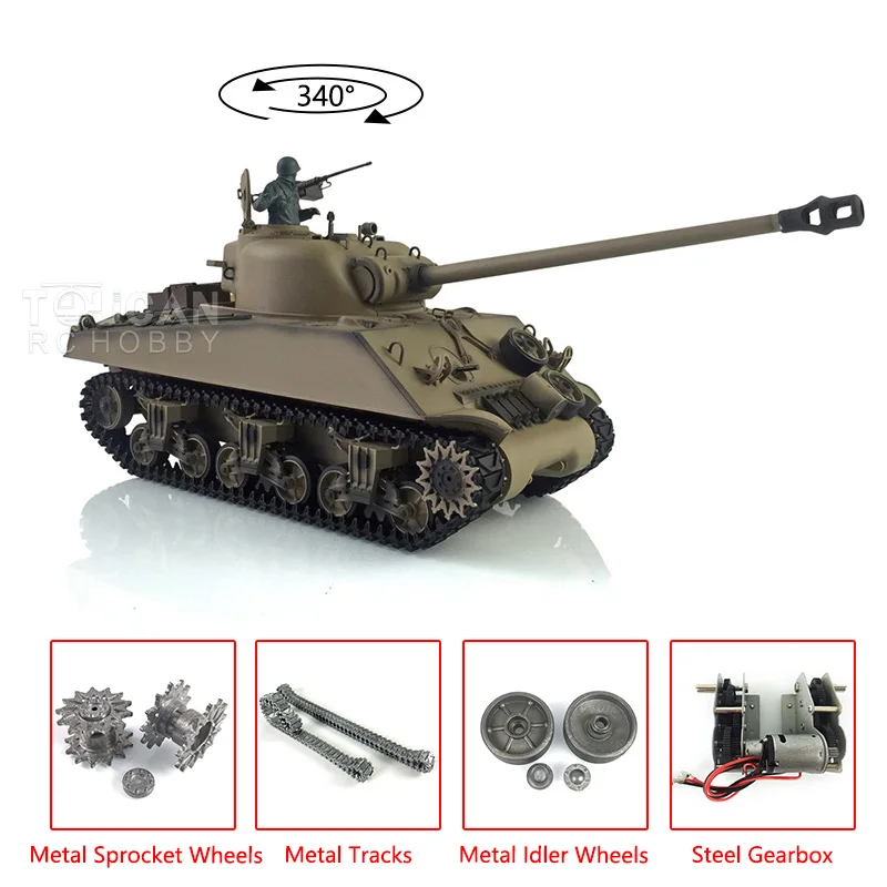 

HENG LONG 1/16 Scale 2.4G 7.0 Upgraded M4A3 Sherman RTR RC Tank 3898 Metal Tracks RC Panzer Car Toys Gifts for Boys TH19780