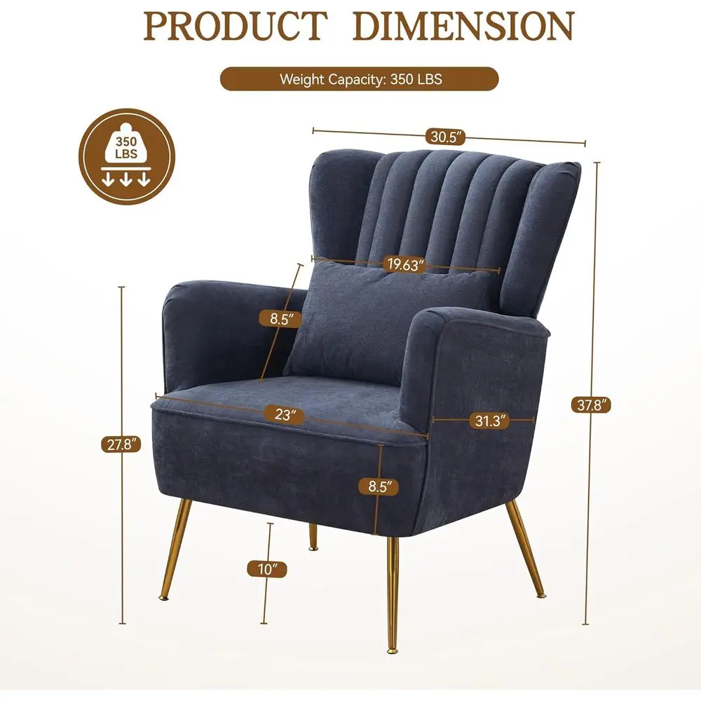 ชุดเก้าอี้โซฟาสีกรมท่าสไตล์โมเดิร์นยุคกลางศตวรรษ 2 ชิ้นพร้อมเบาะหนาและขาสีทองเพื่อการใช้ชีวิตที่สะดวกสบาย