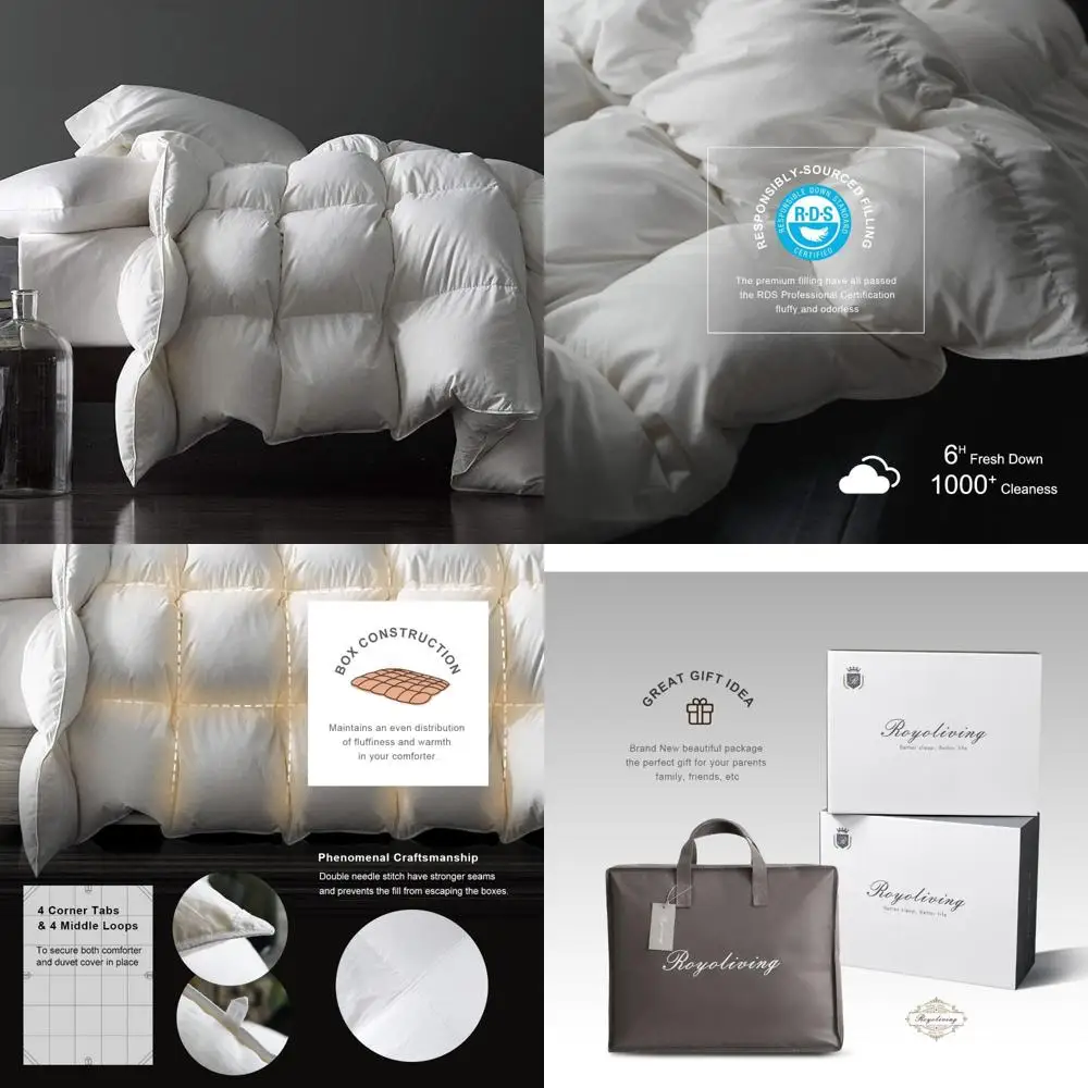 

King Size All Season Medium Warmth 100% Cotton Feather Down Duvet Insert - Premium White Comforter
