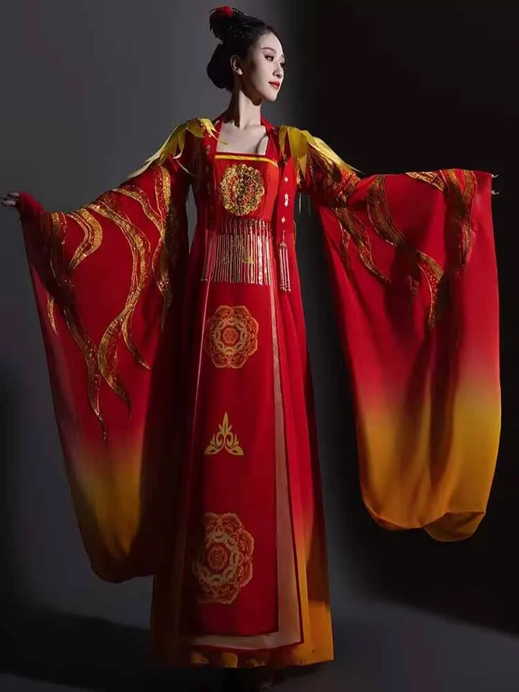 

Chinese Hanfu Dress Women Ancient Gradient Red Party Cosplay Costume Red Stage Dance Dress Hanfu Dress Large Size 3XL