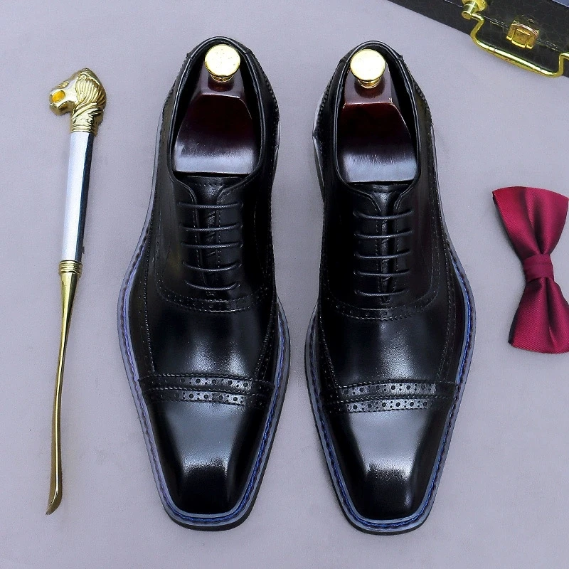 2025 Classy Men's Oxfords Wedding Formal Shoes Genuine Leather Lace-up Brogue Round Toe Business Office Dress Shoes for Men