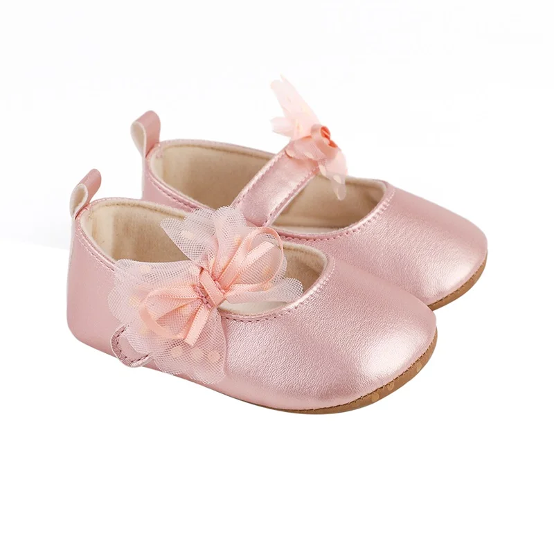 Zapatos de princesa para bebés y niñas, zapatillas planas de malla con lazo, antideslizantes, adorables, con estampado de puntos y superficie brillante, para boda