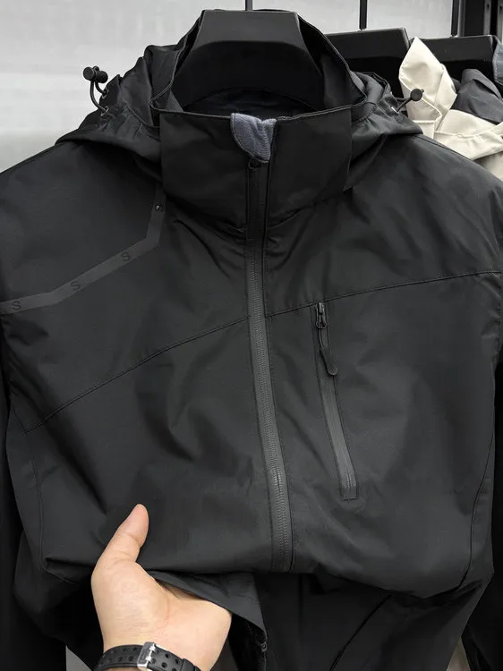 

New 2025 Men's Outdoor Hooded Jaet Windproof Waterproof Casual Workwear Polyester Fabric Faion Urban Sle Autumn Winter