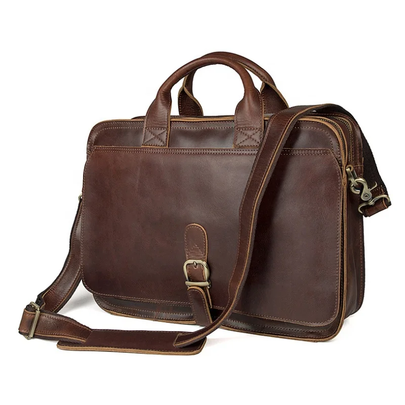 

High Quality Men Vintage Leather Casual Shoulder Bag Handmade Business Bag 15" Laptop Crazy Horse Leather Briefcase