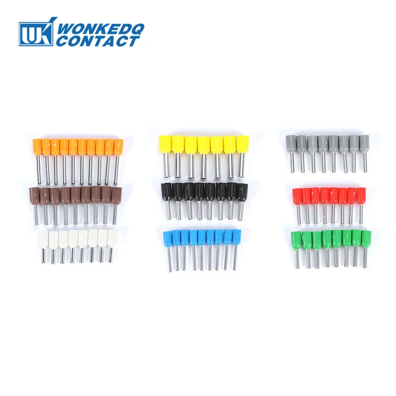 1000pcs Copper Ferrules Insulated Cord End Terminal Crimp Connectors 0.3~10mm² 22-8 AWG Crimping Terminal Block E0508 1008 1508