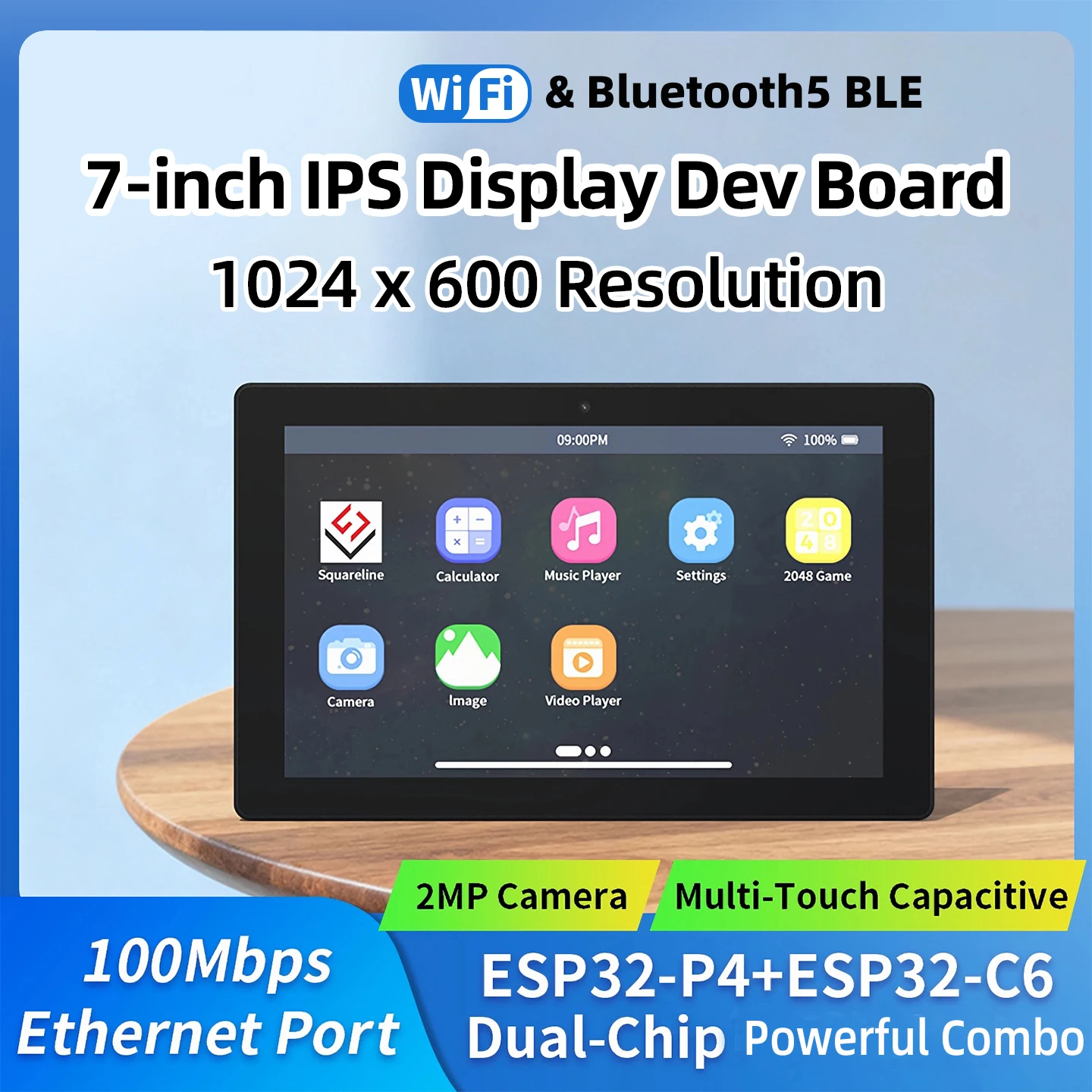 ESP32-P4 + C6 Development Board 7 Inch IPS Touch Screen 1024x600 WiFi 6 Bluetooth 5 BLE 2MP Camera RJ45 100Mpbs ETH with Case